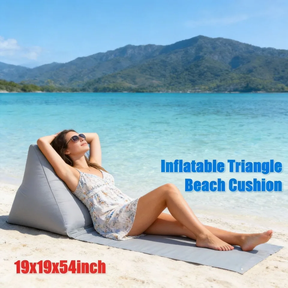 Inflatable PVC Flocked Triangle Cushion Waterproof Beach Pillow Mattress Summer Fishing Chair Style 1-seater Lightweight