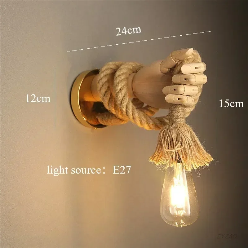 Nordic Hemp Rope LED Wall Lamp Indoor Corridor Aisle Retro Industrial Style Sconce Light Fixture
