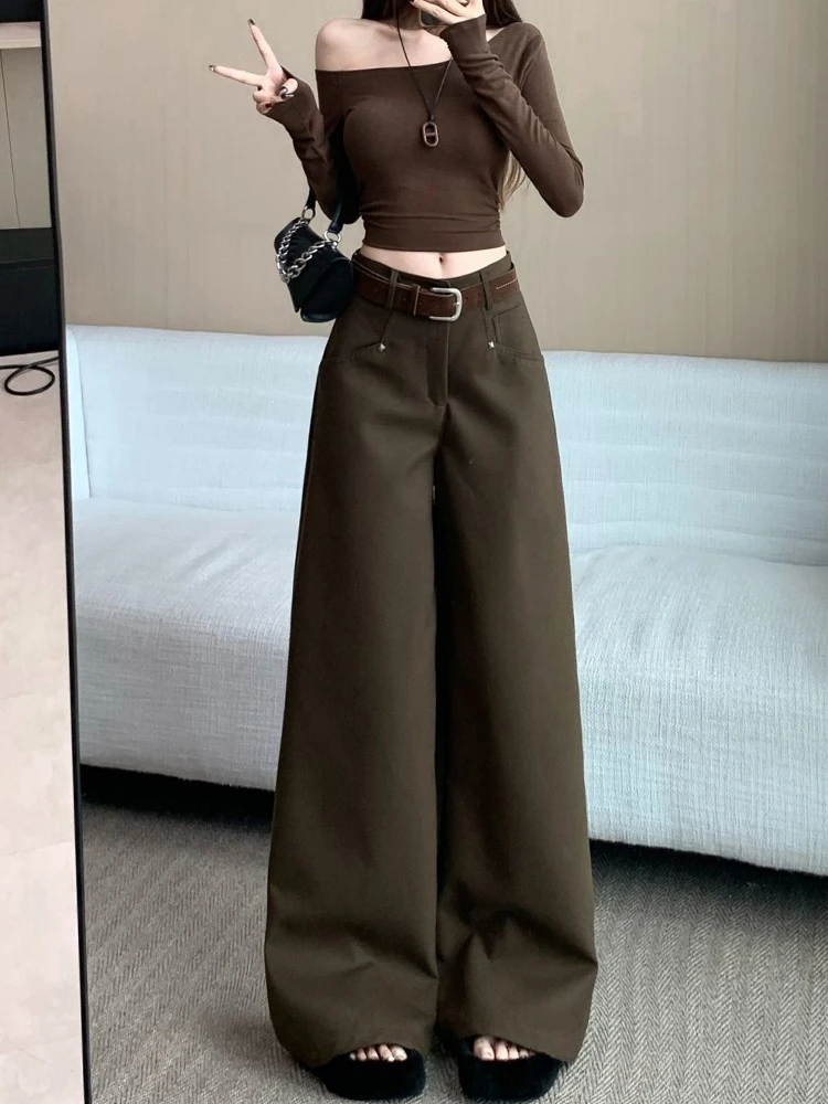 Damen im Herbst und Winter, hoch taillierte, lässige, modische und vielseitige Hose, lockere, bodenlange Hose mit geradem Bein