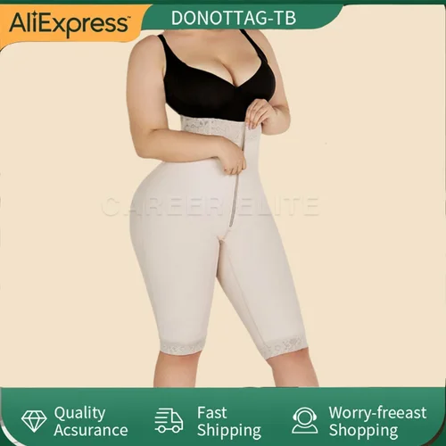 Imagen 1 del producto Pantalones cortos de cintura alta para mujer, ropa moldeadora de realce de glúteos, hasta la rodilla, doble compresión, Control de barriga