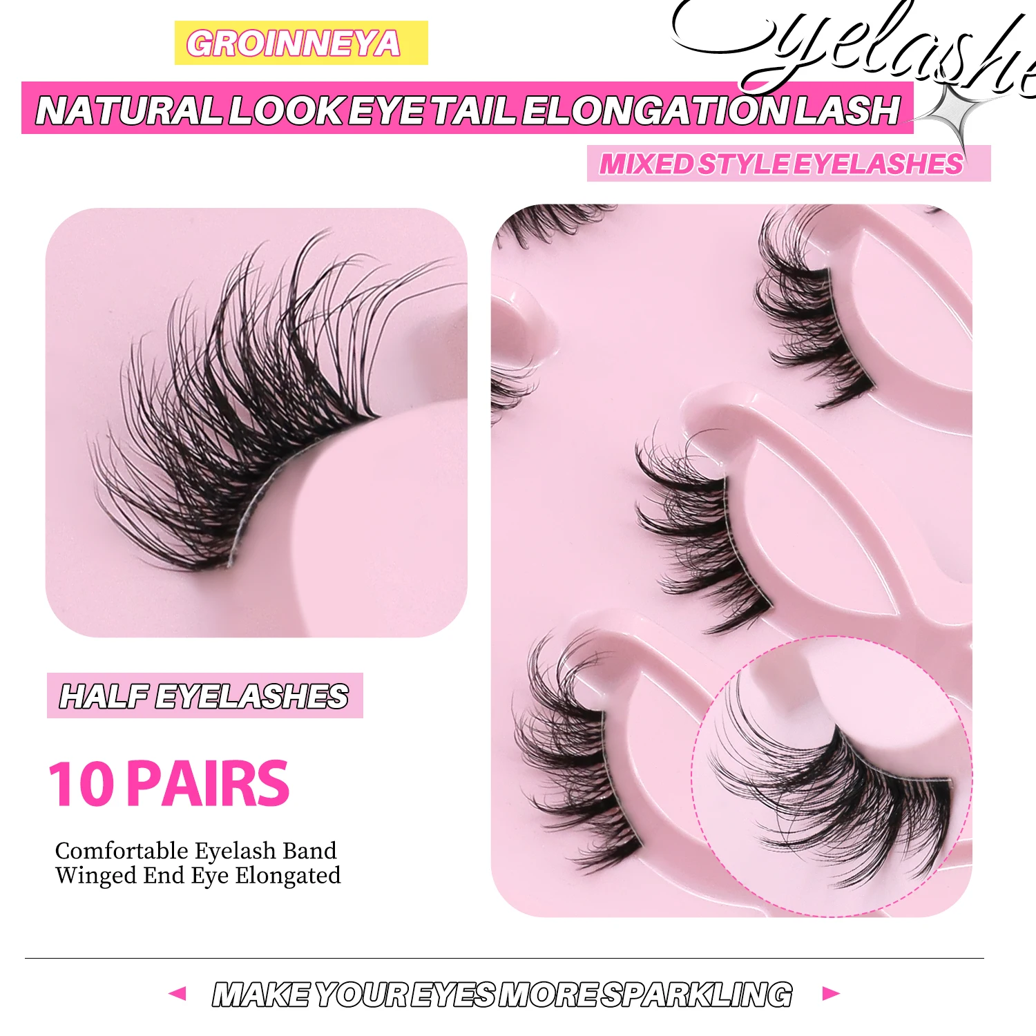 ラスヴィレ ハーフキャットアイラッシュ ナチュラルふわふわハーフアイラッシュ ミックススタイル クリアバンドラッシュ ソフトウィスピー 3Dフェイクミンクラッシュ