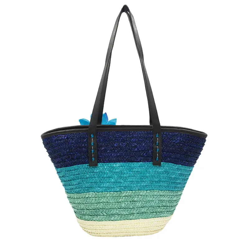 Summer Knitted Straw Bag Wheat Pole Weaving Women\'s Handbags Flower Bohemia Shoulder Bags Female Beach Bag Large Capacity Tote