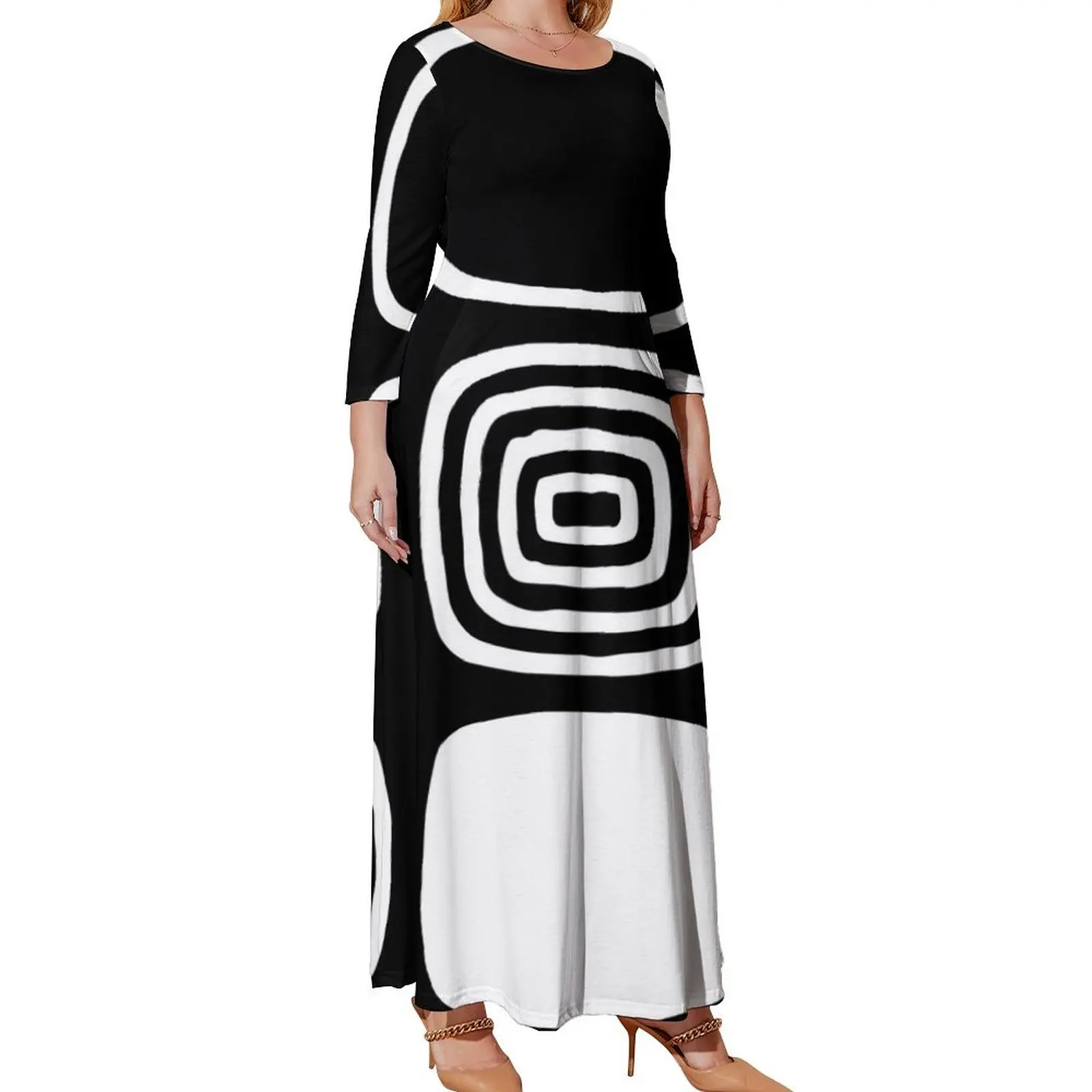 Retro Mid Century Modern Geometric Abstract Black and White Long Sleeved Dress summer dresses women 2024