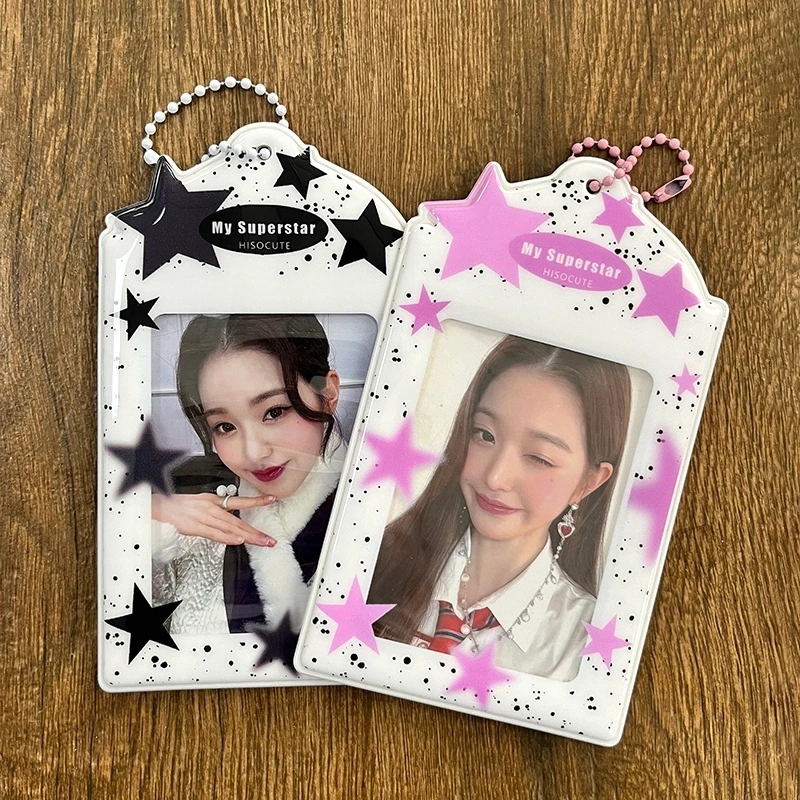 Soporte de PVC para sesión fotográfica con patrón de estrellas, funda protectora para tarjeta de foto Kpop de 3 pulgadas, soporte para tarjeta de identificación, pantalla de foto, llavero colgante, 슬브 포카카카카