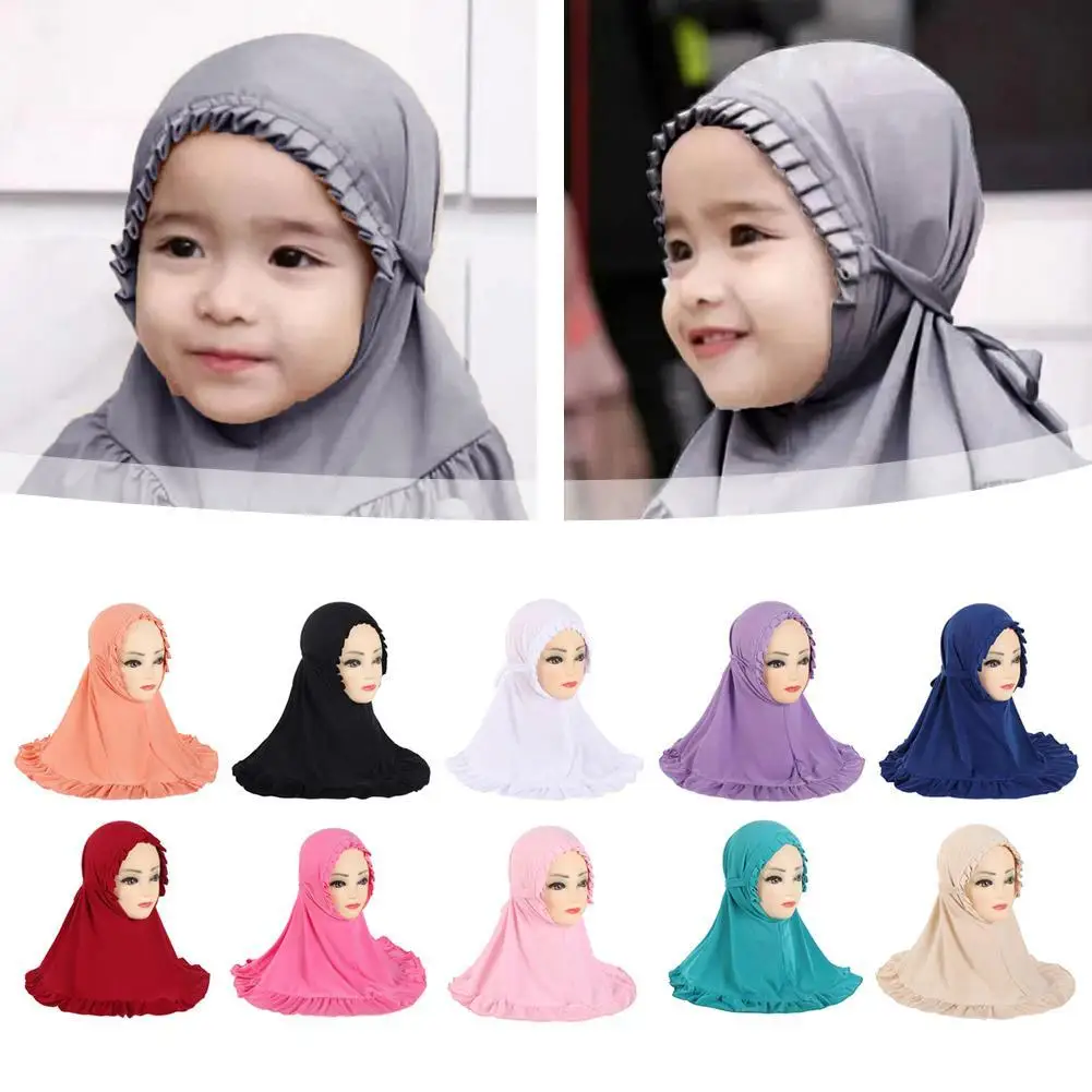 

Easy To Wear Girls Instant Hijab Scarf Muslim Hijabs Handmade With Crinkles Breathable Head Scarf Turban For 2-6 Years Kids