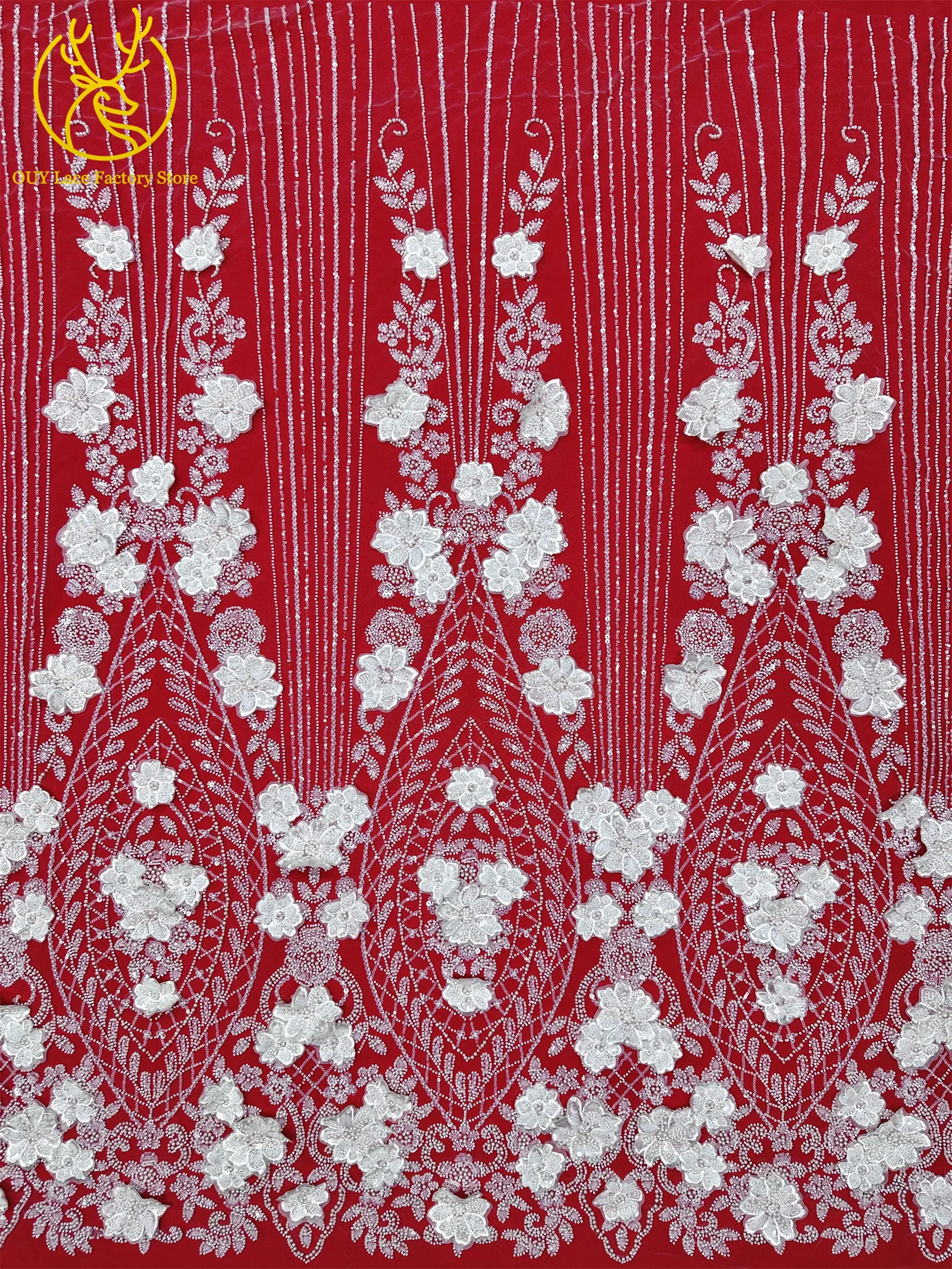 3D-Stickerei Blumen Französische Pailletten Perlenbesetzter Spitzenstoff aus Polyester 2026 Hochwertiger Afrikanischer Spitzenstoff für Hochzeitsfeiern Tüll 5 – Detail 11