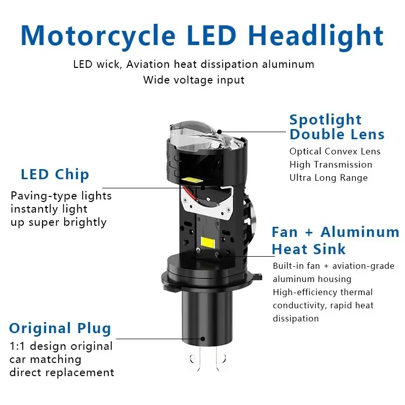 New 12-60V 1/2Pcs H4 Moto Headlight LED Lens Mini Bi Led Projecto 20W Headlight Bulbs High Beam Low Beam Motorbike Turbo Lamps