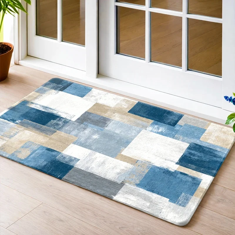 1pc, 2pcs, 3pcs Modern Abstract Geometric Color Block Non-Slip Rubber Backed Flannel Rug, Durable And Machine Washable, Universal for Bedroom Living Room Office