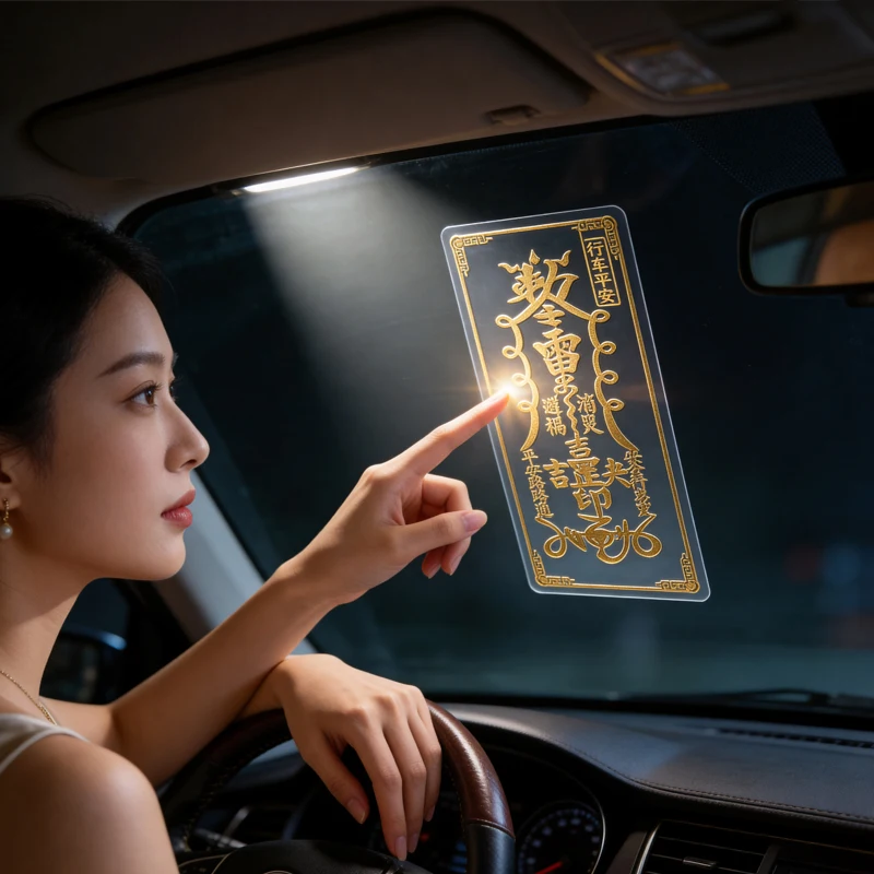 Driving safety talisman, metal car decal for mobile phone, Chinese Feng Shui Taoist safety talisman