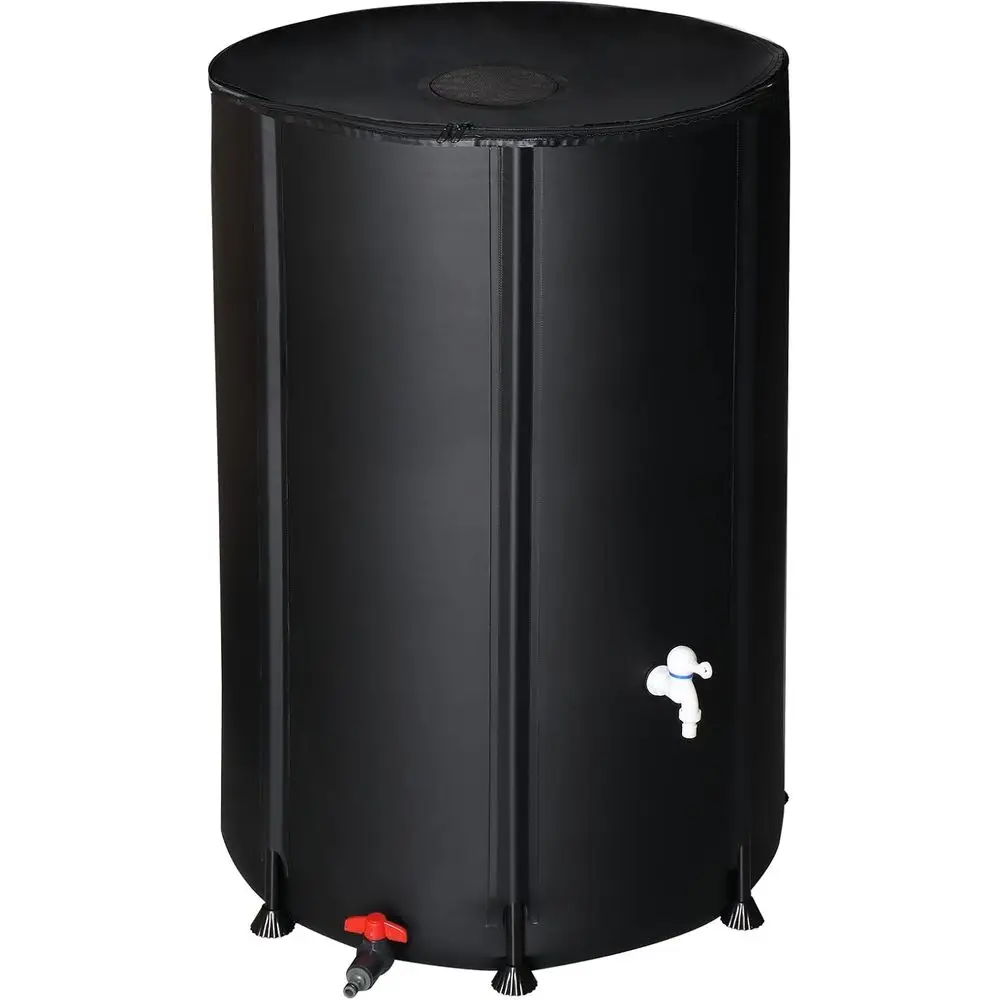100 Gallon Durable Collapsible Rainwater Barrel, Portable Storage System with Filter and Spigot Overflow Kit, Black