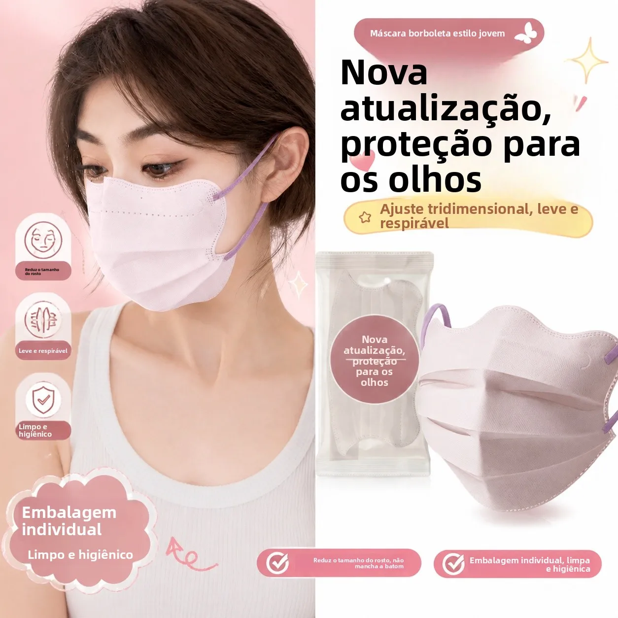 使い捨て蝶形女性用マスク-薄くて通気性があり、個別包装されており、日常使用可能、高い美的価値があり、呼吸しやすい