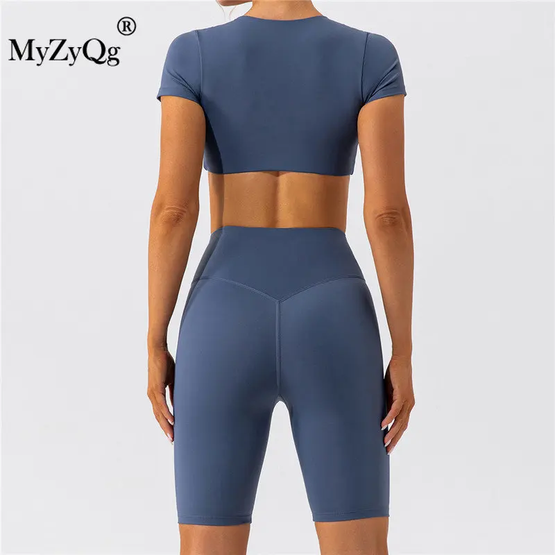 MyZyQg Summer Yoga Set Short Sleeve T-shirts Beauty Back Running Quick Dry Sports Two Piece Suit Shorts Leggings