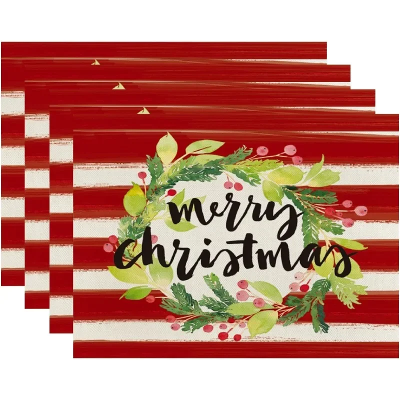 1PC Linen Meal Mat Christmas Themed Table Mats Checkered Pattern Insulation Pad Kitchen Dining Decoration Tables Pads Warm
