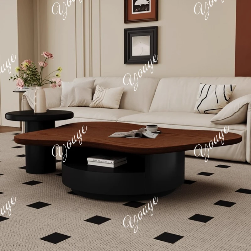 

special-shaped coffee table combination designer living room household small apartment French retro walnut leather creative