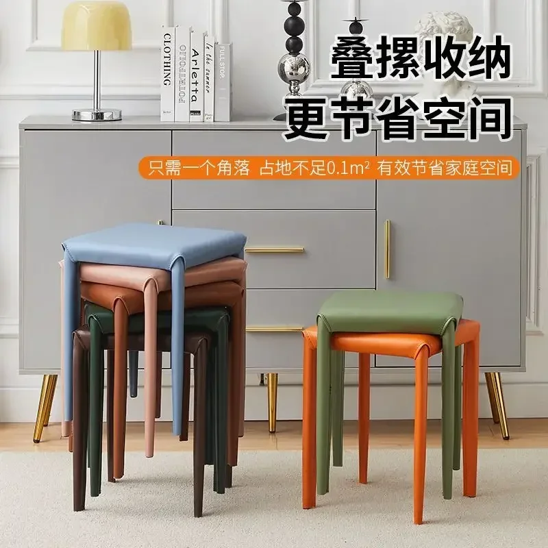 Living Room Home Upholstered Dining Table Low Stool Stackable Saddle Leather Dining Stool Bedroom Comfortable Dressing Stool image 6