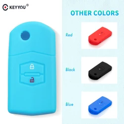 KEYYOU Silicone Cover CAR KEY COVER CASE HOLDER FOR 2 Button Flip Folding MAZDA 3 2 6 CX7 CX9