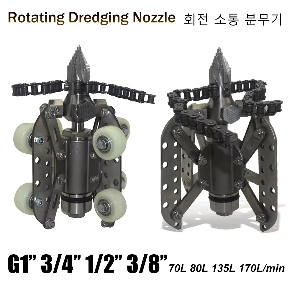 G1'' 3/4'' 1/2'' 3/8'' Urban sewer dredging nozzle High pressure rotary dredging machine nozzle 70L 80L 135 170L/min