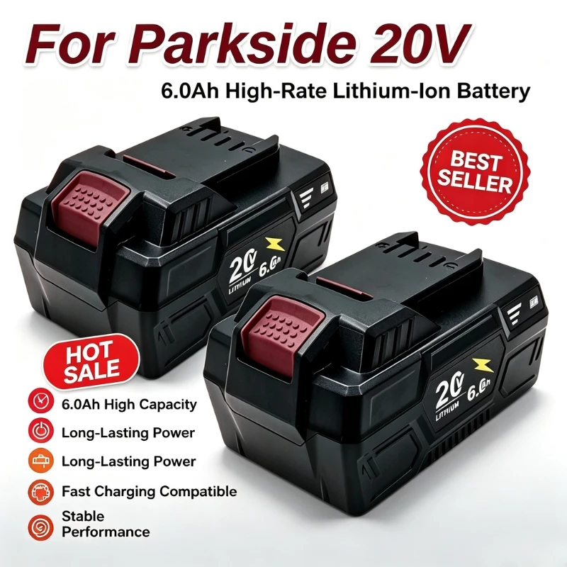 Replacement Li‑ion Battery For PARKSIDE X20V 6.0Ah Cordless Power Tools, Fit PAP 20 B3 A3 PAPS 208 A1,Rechargeable Battery Pack