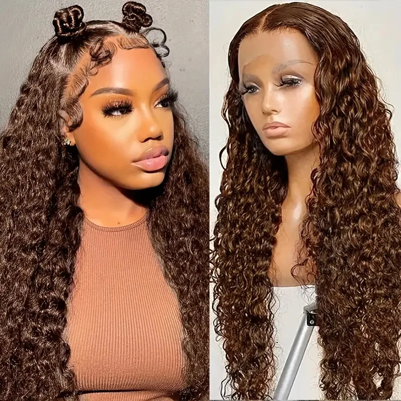 

Dark Brown Lace Front Wig, Honey Blonde Curly Wig, Ombre High Gloss Wig, Lace Deep Wavy Front Wig