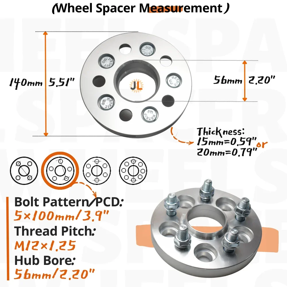 PCD 5X100 Hub Bore 56MM M12×1.25 Forged for Toyota for Subaru Universal Series Car 5 Lug Wheel Spacers Qty(2)