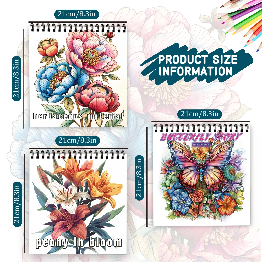 3pcs Women's Coloring Book Set, Floral & Butterfly Patterns,30 Pages, Spiral Bound,Stress Relief Relaxation, Perfect Gift Choice