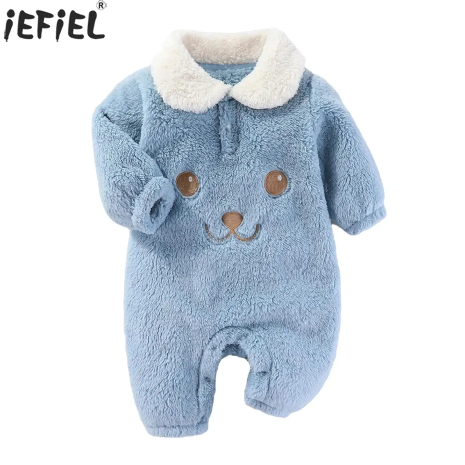 Infant Baby Warm Fleece Romper Fall Winter Clothes Outfit Cute Long Sleeve Lapel Color Block Thicken Jumpsuit Coveralls Snowsuit