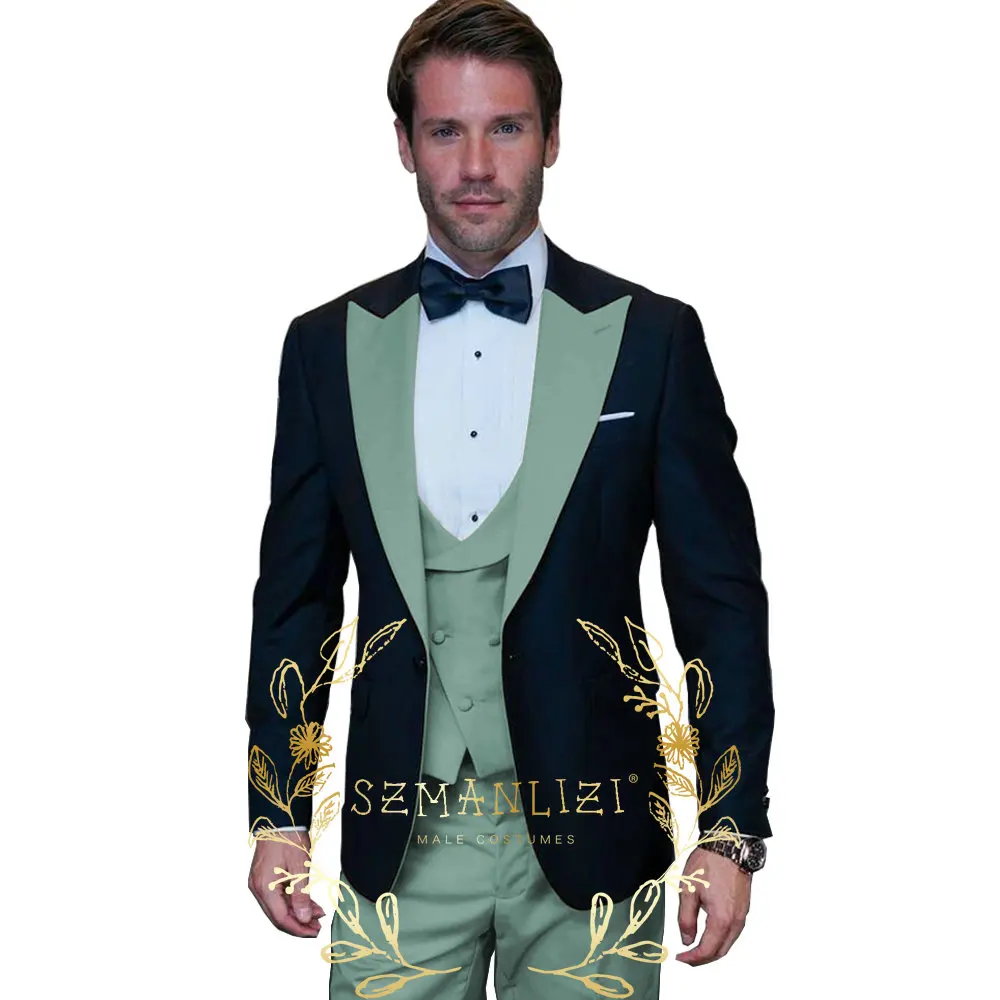 New Arrival Solid Men Suits Slim Latest Design Peak Lapel Male Suit 3 Piece Business Party Formal Elegant Wedding Tuxedos