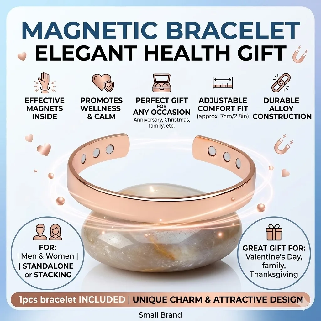 Stylish Magnetic Bracelet Exquisite Alloy Bangle Cuff Adjustable Open Design (7cm/2.8in) | Elegant Health Jewelry Gift
