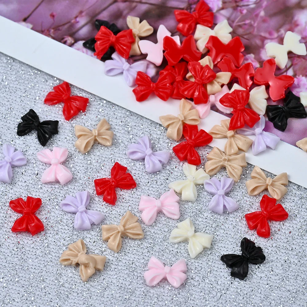 

100Pcs Bow Resin Nail Art Charms Bowknots 3D Long Ribbon Nail Charms For Nail Decoration Kawaii DIY Manicure Accessorie