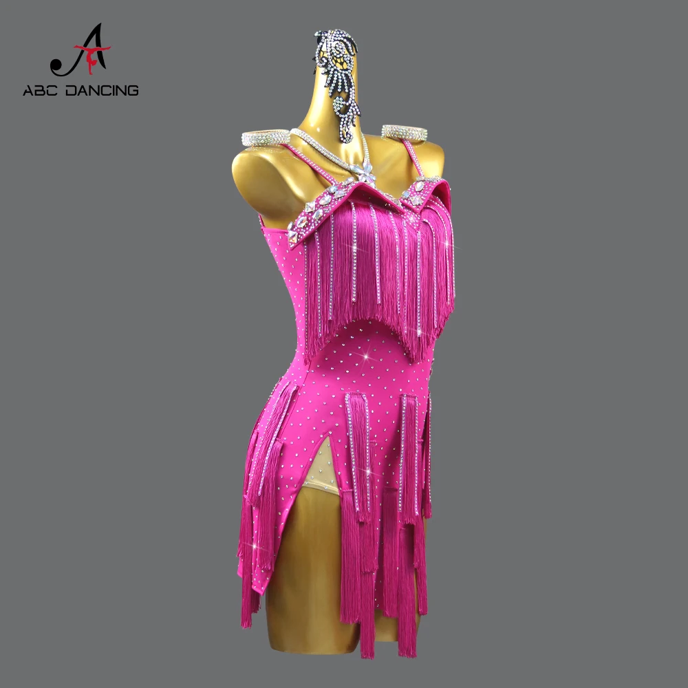 Vestido de flecos de competición de baile latino para mujer, ropa de salón, ropa de práctica de salón, falda de fiesta, color rojo profesional, novedad