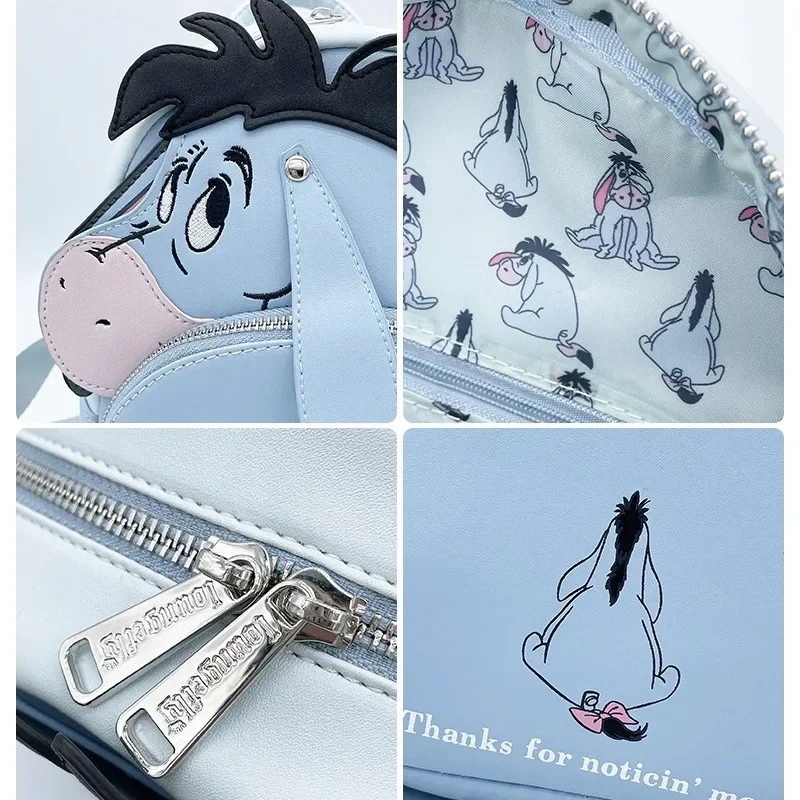 MINISO Disney Eeyore Donkey Lady Cute Kids Backpack Mochila PU Leather Pack Travel Baby Handbag for Girls Shoulder Bag