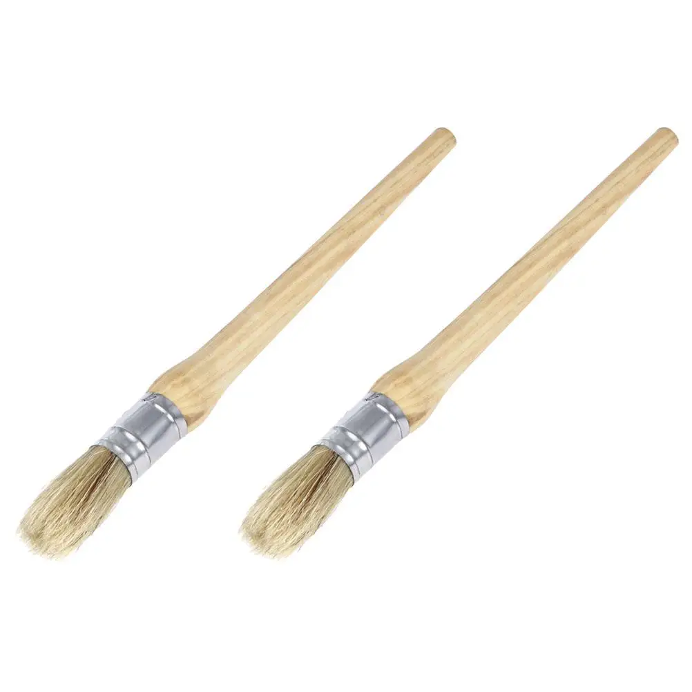 2Pcs Round Craft Artist Durable Practical Paint Brushes Wax Paint Brush Bristles Furniture Watercolor Oil Painting Tools