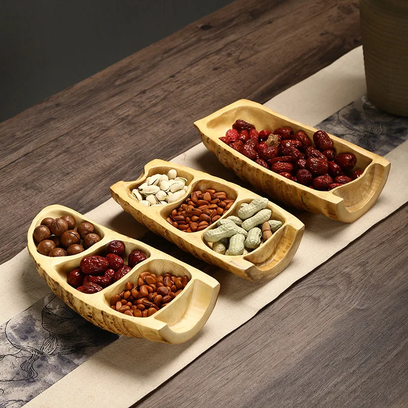 1Pc Bamboo Products Bamboo Root Dried Fruit Plate Creative Desktop Snack Storage Box Divided Tea and Pastry Plate Nut Box