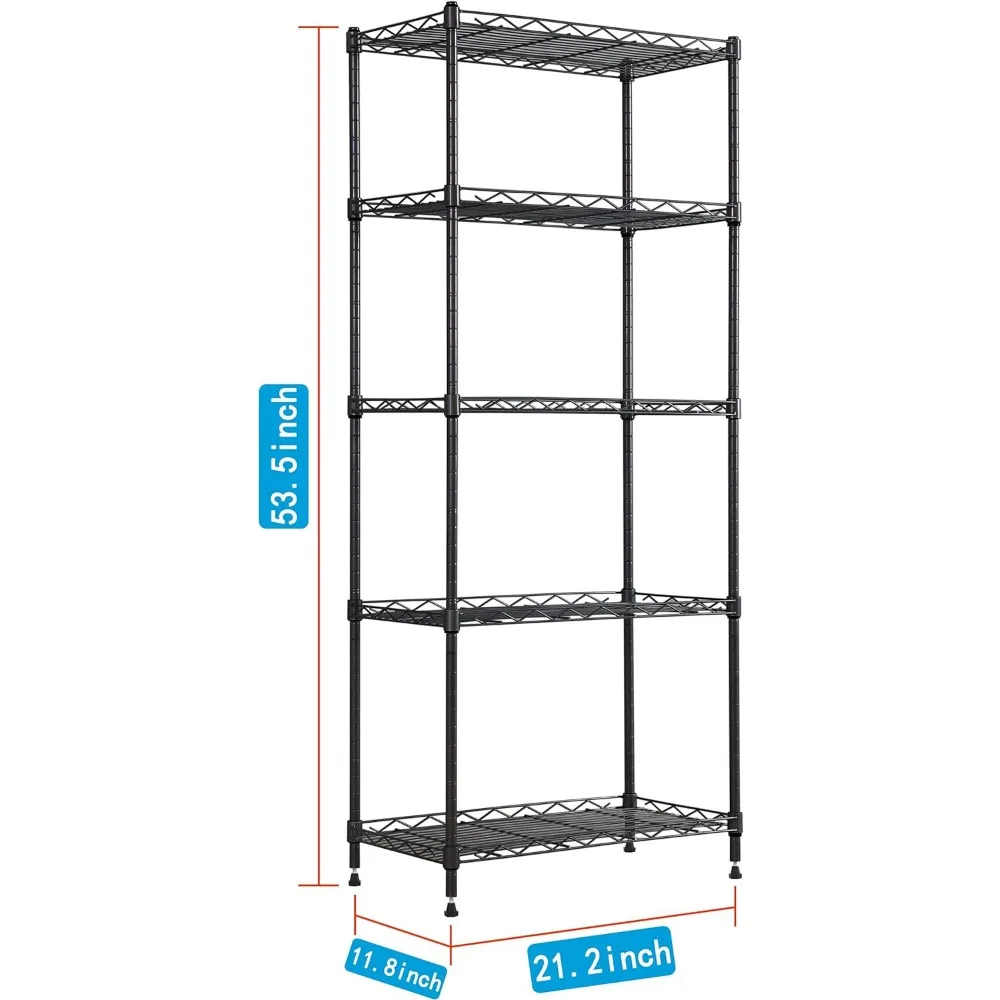 REGILLER scaffalature a 5 fili scaffalature in metallo scaffali regolabili, mensole portaoggetti in piedi per lavanderia bagno cucina dispensa