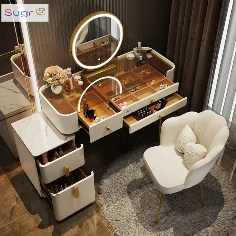 

Туалетный столик для макияжа Спальня Туалетный столик для макияжа Стол Роскошная мебель Розовое зеркало для макияжа Шкаф-органайзер Серебряный комод Nordic