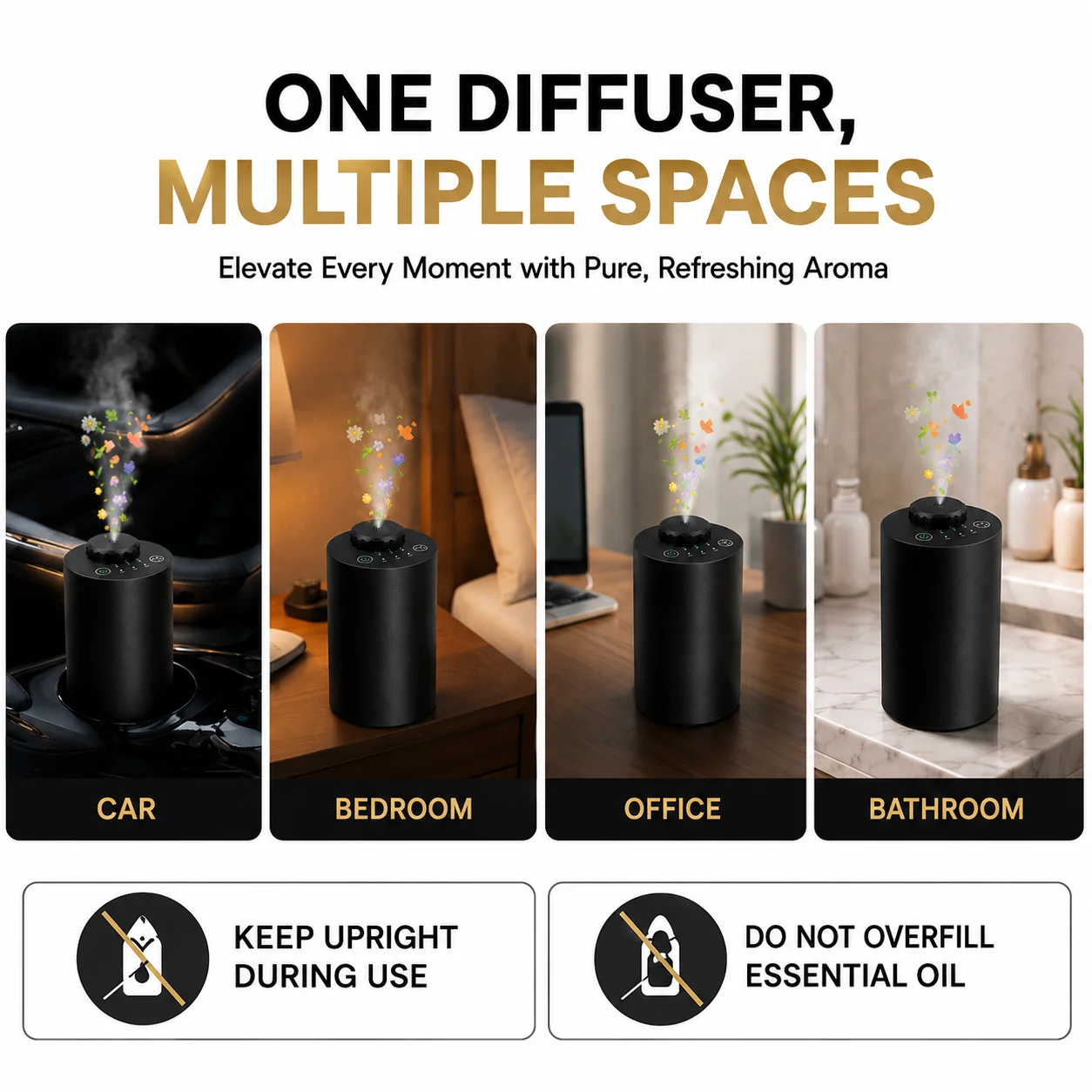 Rechargeable Waterless Essential Oil Diffuser Cordless Aromatherapy Car Diffuser with Timing Setting and 3 Fragrance Levels image 6