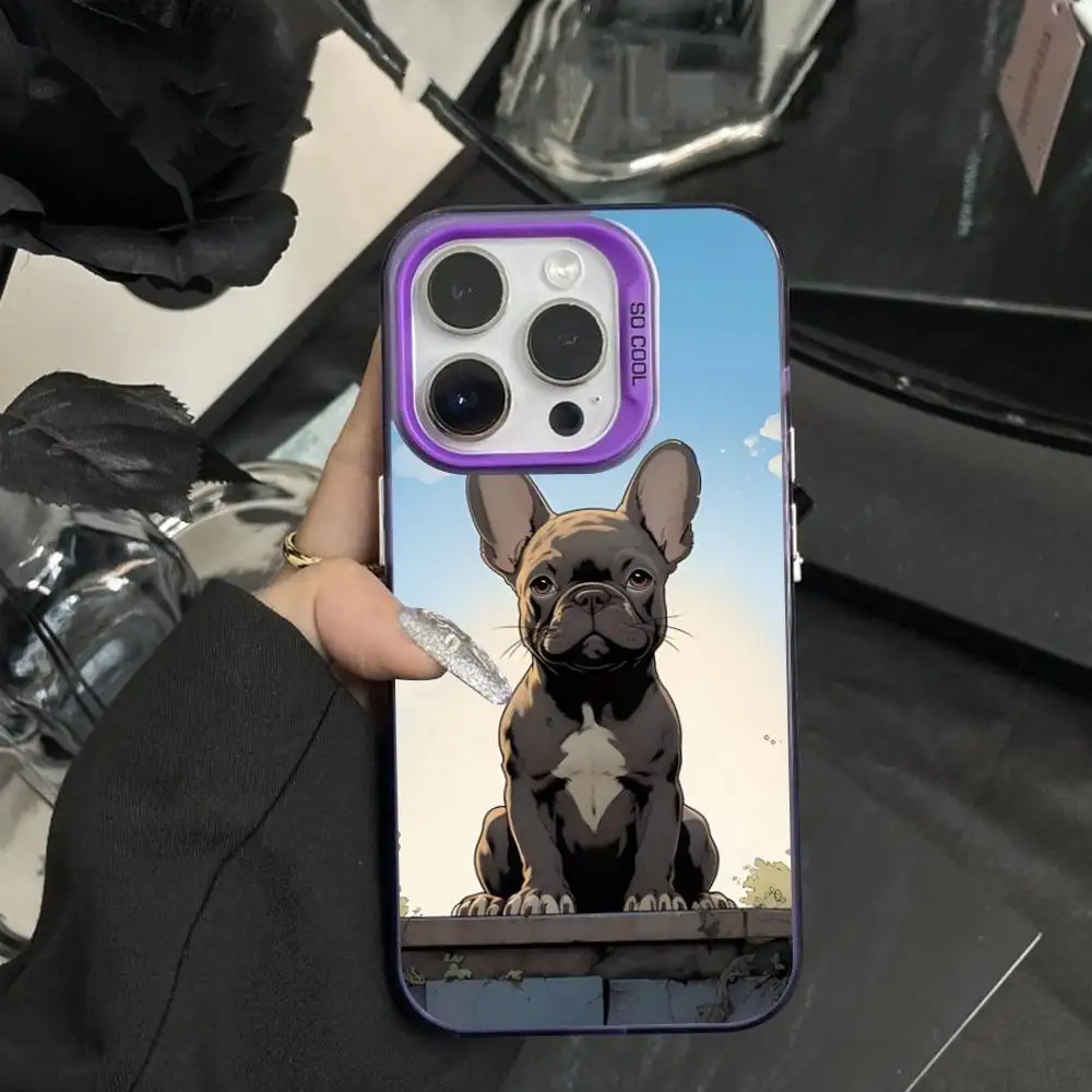 لطيف الكلب Drench البلدغ جراب هاتف آيفون 16,15,14,17,13,12,11,XS,Mini,Pro,SE,MAX الأرجواني ماتي غطاء سيليكون