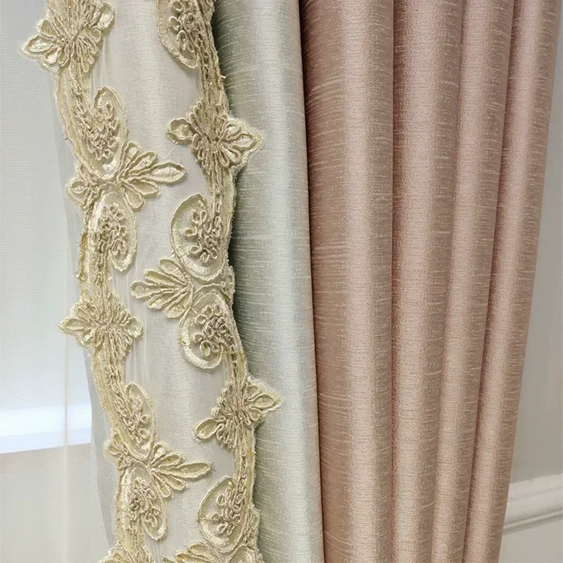 European Simple Fresh Customize Splicing Luxury Curtains For Living Room Bedroom Blackout Nordic Window Elegant Embroider Tulle