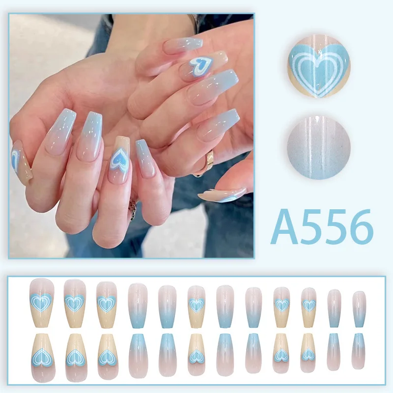 24pcs Sweet Cool Style Nail Art Wearable Nails French Line Halo False Nails Press on Removable Fake Nails with Glue