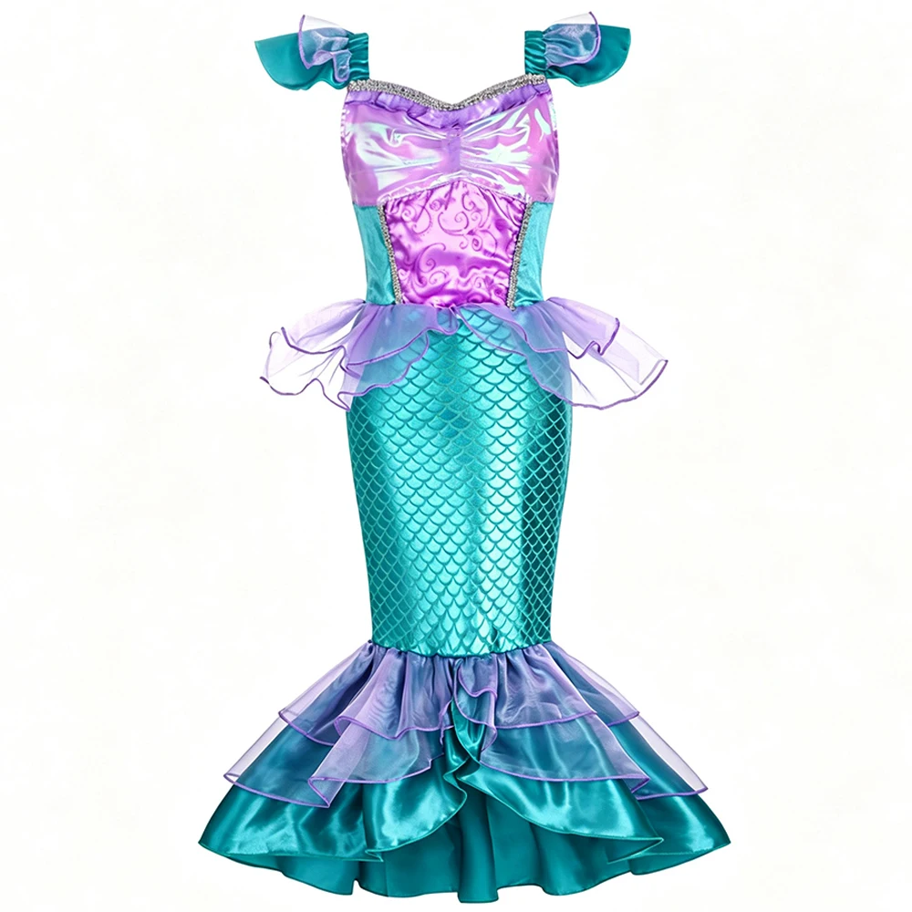 Sleeveless Mermaid Fishtail Dress Costume with Full Accessories Set for Girls Christmas Halloween Birthday Gift