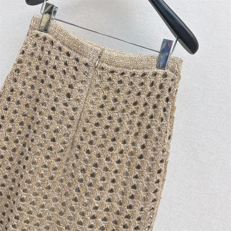 Women's skirt New Elastic knitted hollow out long skirt for autumn 2025 slim fit women's half skirt wool blend pencil skirt y2k