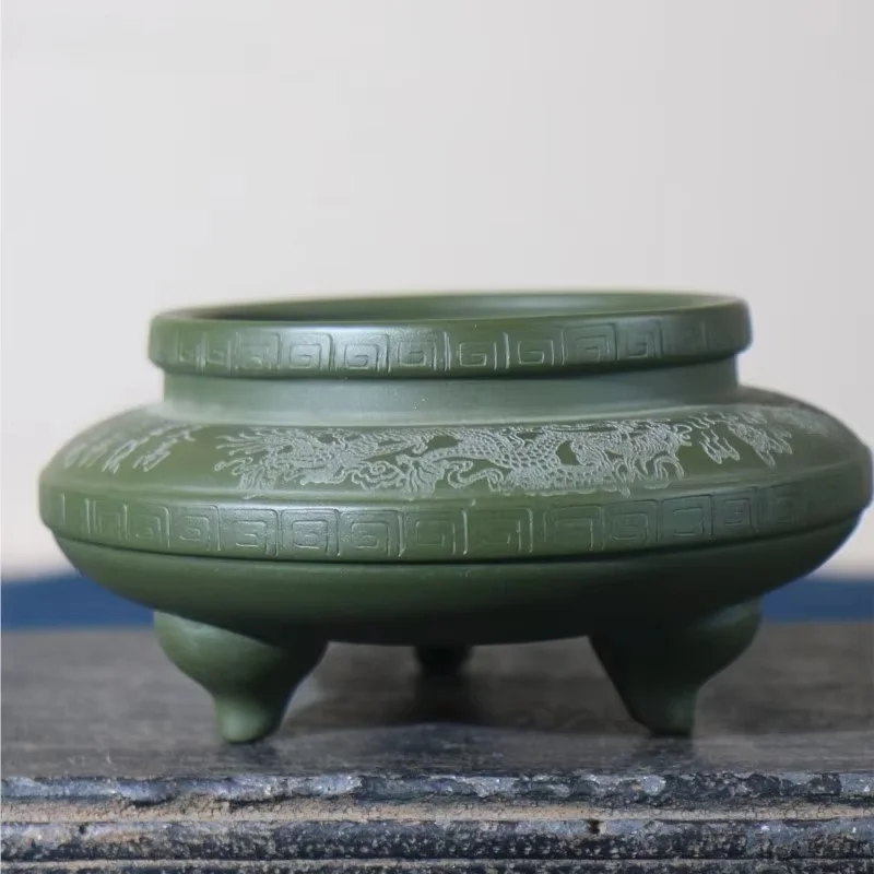 Maceta bonsái arcilla púrpura hecha a mano de tres patas, maceta flores suculentas antigua china clásica, decoración