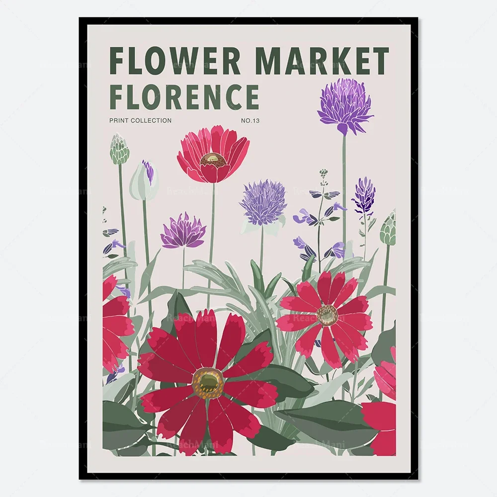 Flower market Seoul, Amsterdam, Copenhagen flower market colorful plants spring flower art prints, wildflower prints, colorful d