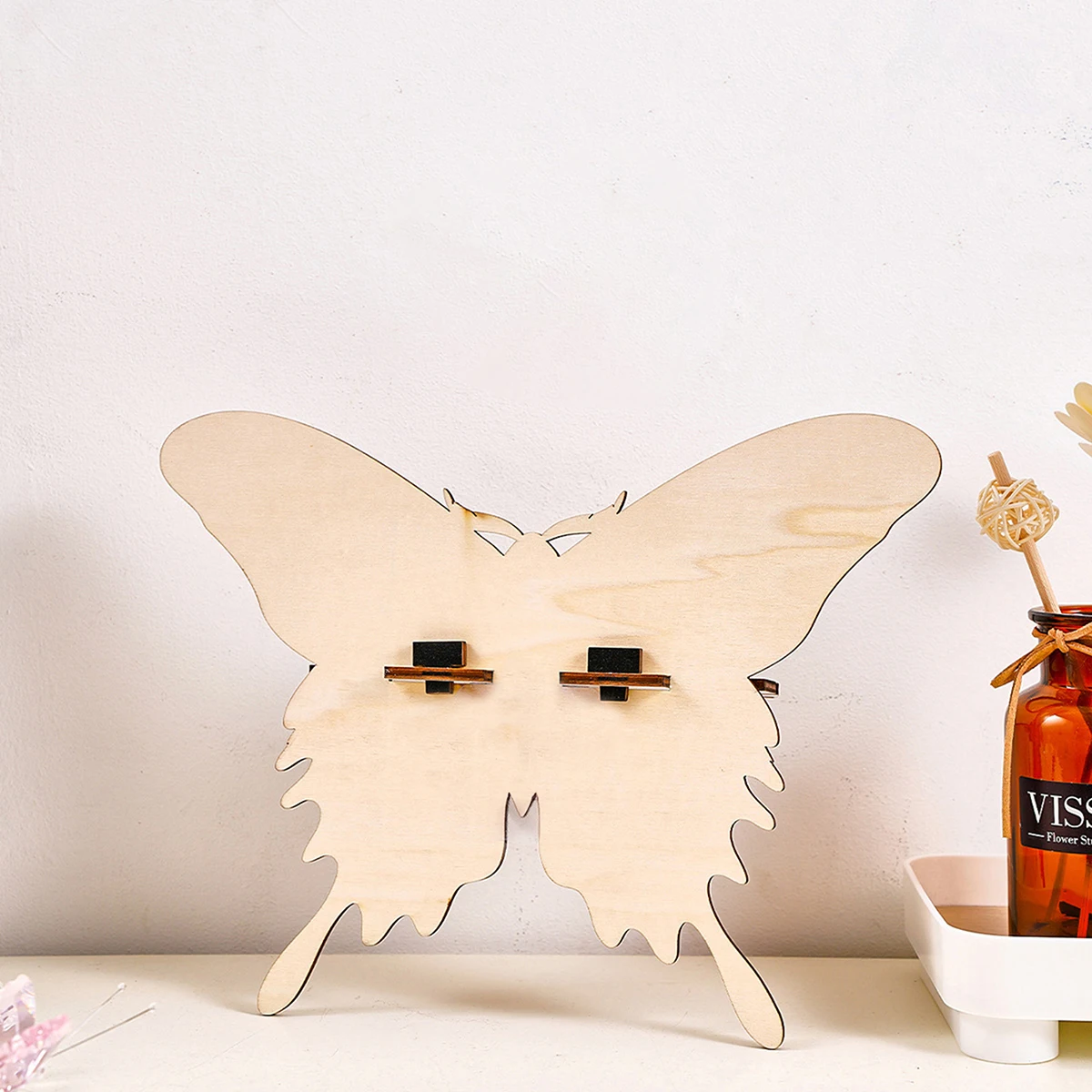 Wooden Floating Shelves Butterfly Shaped Wall Mounted Storage Rack for Home Office Candle Crystal Display