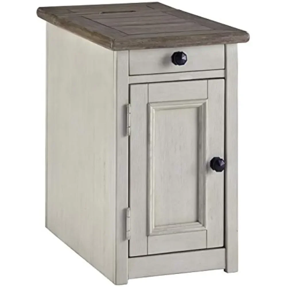 Signature Design by Ashley Bolanburg Farmhouse Chair Side End Table with Outlets and USB Ports, Antique Cream & Brown