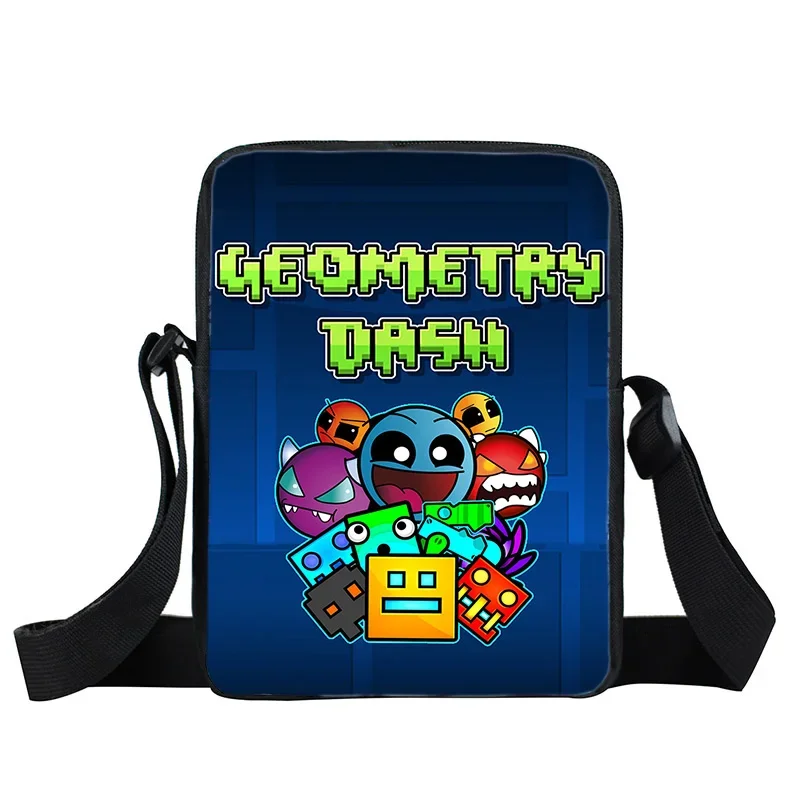 Geometry Dash Game Print borse a tracolla divertente Cartoon Kids Messenger Bag borse impermeabili borsa Casual per bambini borsa a tracolla da viaggio