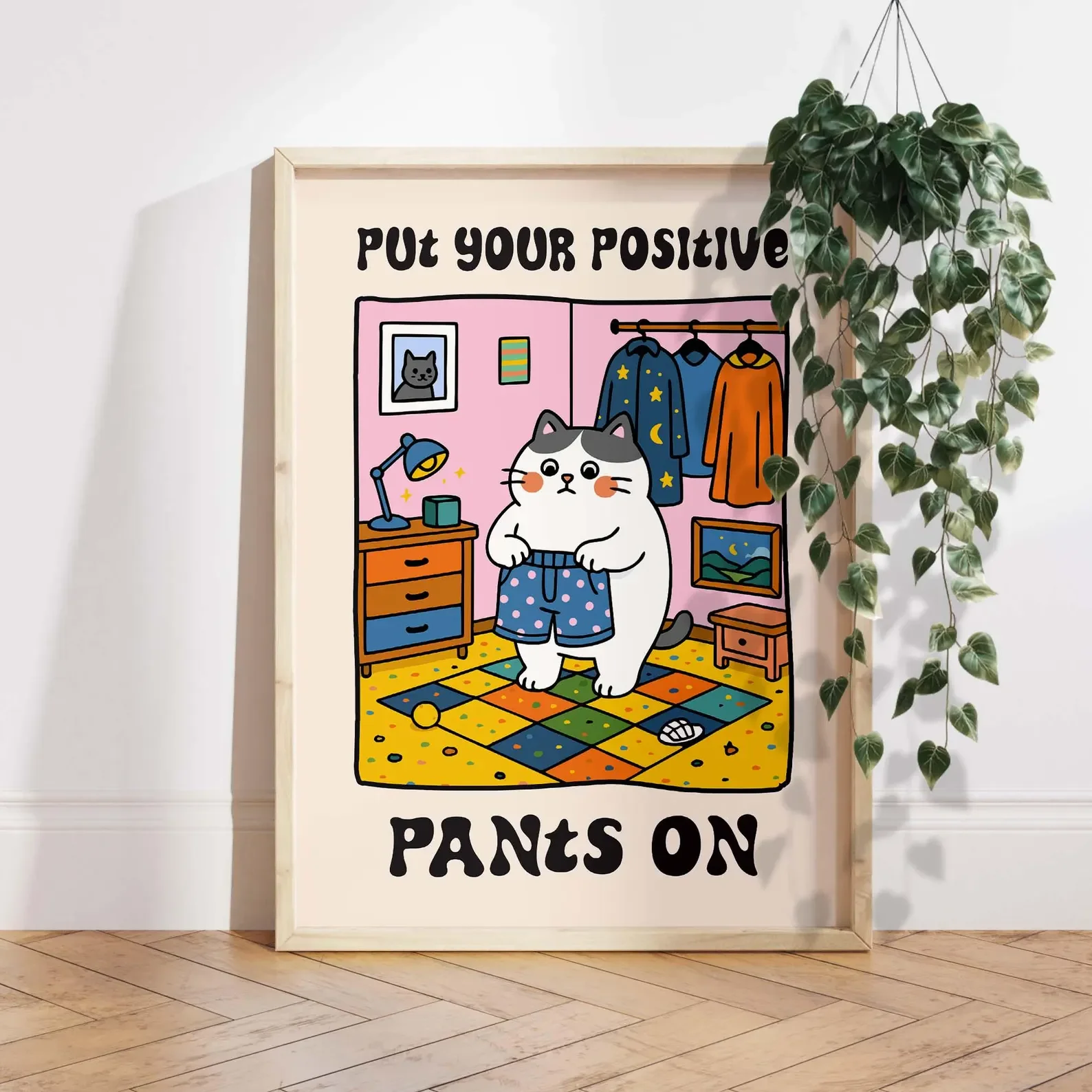 Positives Katzen-Poster, Geschenk, süße Katze, Wandkunst, motivierender Katzendruck, Kawaii-Katzen-Dekor, lustiges Geschenk für Katzenliebhaber, inspirierender Druck