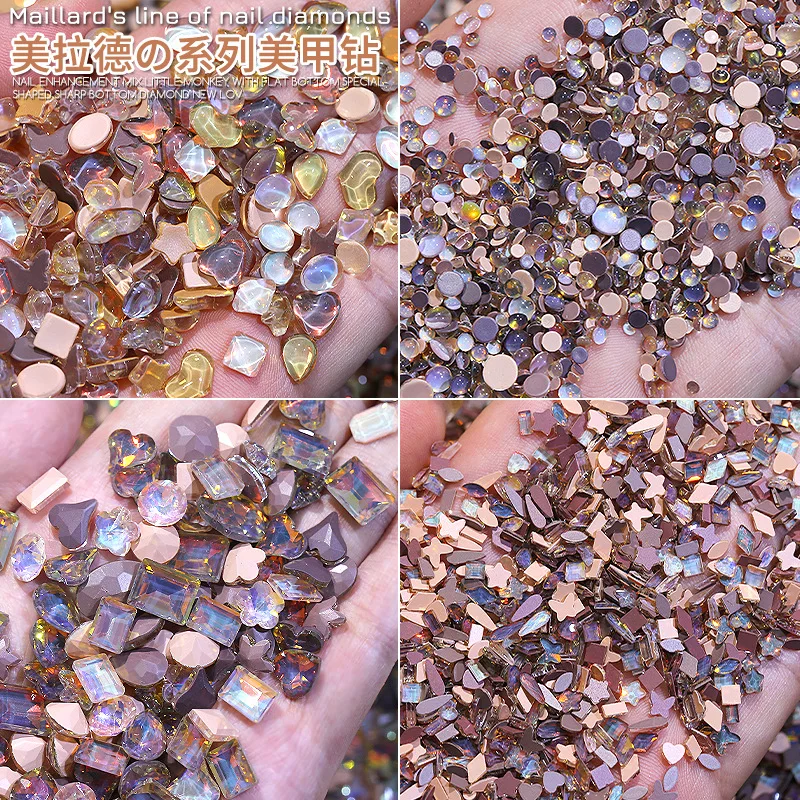 40-100PCS Various Shiny Maillard Diamonds Merdraid Flat Sharp Glass Nail Rhinestones Jewel Decorations Manicure Glitter Charms