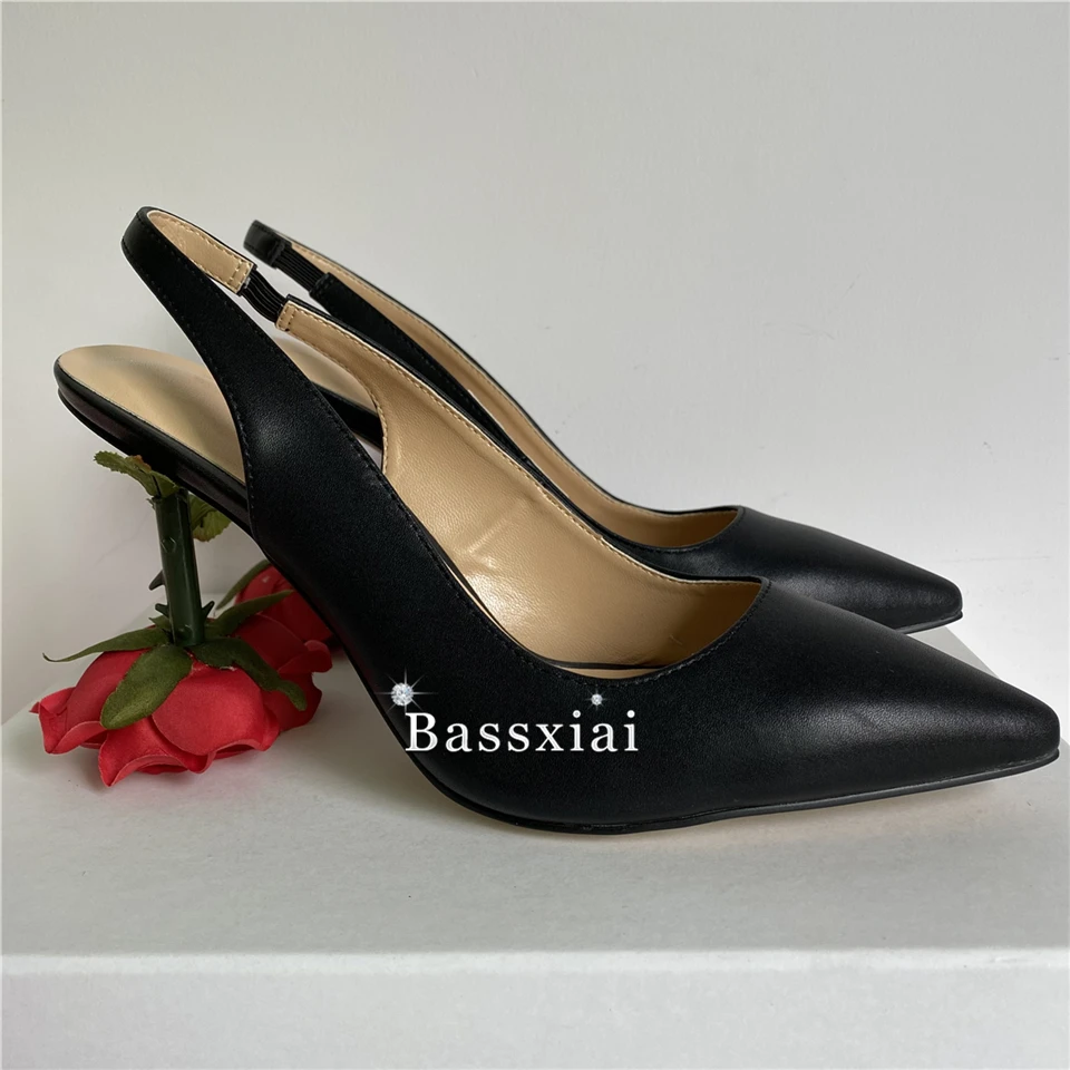 Vivid Flower Strange Heel Women Pumps Genuine Leather Sexy Slingbacks Pointed Toe Slim Banquet Shoes For Girls