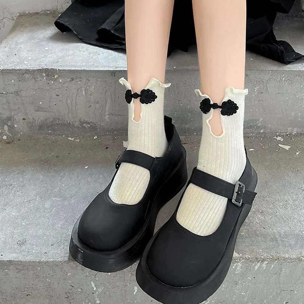 Cute Classical Calf Socks Hollow Female Embroidered Lace JK Socks Tube Socks Women Socks Cheongsam Buckle Socks Cotton Hosiery